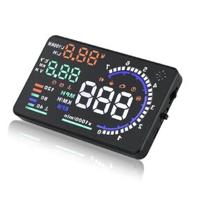 شاشة عرض الزجاج الأمامي للسيارة، عداد السرعة الرقمي obd للسيارة مع واجهة obdii/euobd، عداد سرعة السيارة hud ميلا في الساعة مع درجة حرارة الماء، عدد الكيلومترات، دورة في الدقيقة، إنذارات متعددة