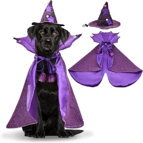 Vehomy Halloween Dog Costume Dog Witch Cape Dog Halloween Witch Hat Pet Cat Wizard Cloak Vampire Devil Costume Dog Halloween Cloak Clothes Outfit Apparel for Small Medium Dogs 2Pcs