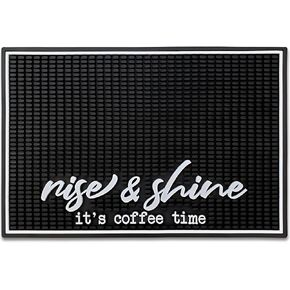 New Mungo Coffee Bar Mat - Coffee Bar Accessories for Coffee Station, Coffee Accessories, Coffee Bar Decor, Coffee Decor - Rise & Shine It's Coffee Time Coffee Mat - Rubber Bar Mats - 18"x12"