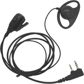 YZYPYM 2 Pin Two Way Radio Earpiece Headset Headphone Earphone with Ptt Mic for Kenwood Baofeng Retevis Samcom uv-5r uv5r uv82 rt68 rt22s rt21 rt27 rt19 h777 h-777s retc 15(D Shape Shaped Loop Ring)
