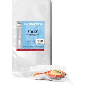 Avid Armor – Chamber Machine Pouches, Pre-Cut Chamber Vacuum Sealer Bags, Heavy Duty Seal Pouch, BPA-Free Chamber Sealer, 6 x 12 inches, Pack of 250 Vacuum Chamber Pouches