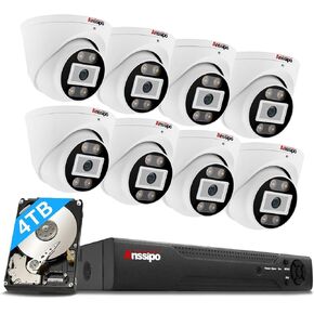 5MP Security Camera Kit, 8 Cameras, PoE Security Camera System (Two-Way Audio/AI Face Detection/Infrared Night Vision/Intelligent People and Vehicle Detection), 8 NVR's, 4TB Hard Drive, 24/7 guarding.