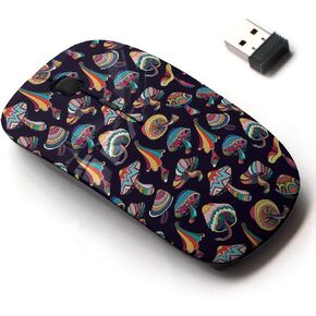 2.4G Wireless Mouse with Cute Pattern Design for All Laptops and Desktops with Nano Receiver - Colorful Mushrooms Doodle