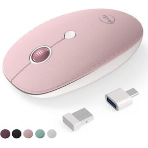 Wireless Mouse, 2.4G wireless mouse for laptop, Ergonomic Computer Mouse Aluminum Alloy Wheel, 3 DPI Adjustment Levels, Leather Luxury Outfit, Pink