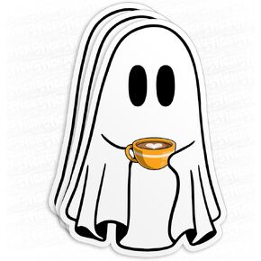 (3Pcs) Cute Ghost Coffee Sticker Cozy Coffee Drinking Funny Halloween Autumn Fall 2" Waterproof Vinyl Decal Sticker Laptop, Water Bottles, Phone, Kindle Merchandise Decor Decal Gifts 2 Inches