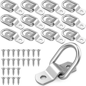 KOPKIO 12PCS D Ring Cargo Tie Down Anchors 1/4" D-Rings Tie Down Lashing Ring for Trailer Truck Pickup Camper Surface Mount,Heavy Duty Tie Down Ring 2400 Pound Capacity