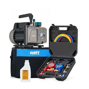 Orion Motor Tech AC Vacuum Pump and Gauge Set, with 4CFM Vacuum Pump, Leak Detector, 3 Hoses Quick Couplers, Puncture and Self-Sealing Can Taps, AC Vacuum Pump Kit for R134a R12 R22 R502 Refrigerant