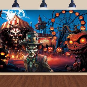 Horror Circus Halloween Backdrop,Evil Clown Backdrop Halloween Creepy Clown Backdrop Halloween Evil Circus Backdrop Scary Clown Backdrop Creepy Circus Theme Halloween Banner 7x5FT