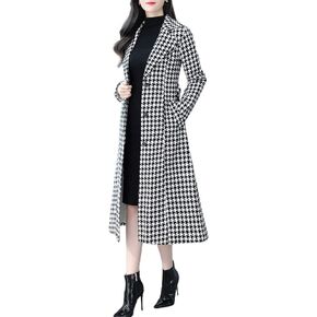 ebossy Women's Houndstooth Trench Coat Winter Single Breasted Quilt-Lined Long Coat