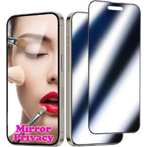 2 Pack Mirror Screen Protector for iPhone 16 Pro Privacy Tempered Glass Mirrored Effect Anti-Spy Easy Installation Frame Full Coverage Shatterproof Anti-Scratch Anti-Bubble (6.3 inch Silver)