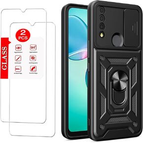 for TCL 30 XE 5G Case with [2 Pack] Tempered Glass Screen Protector, TCL 30 XE 5G [Military-Grade] Protective Armor，with Lens Protects Magnetic Kickstand Car Mount Holder Phone Case Black