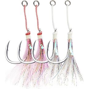 Heavy Duty Assist Hooks, Glow, High Strength BKK Double/Single Assist Replacement Fishing Hooks for Slow Fast Fall Jigging Lures, Also Have Steel Wire Style