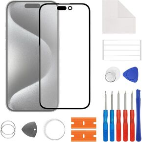 New Front Outer Lens Glass Screen Replacement for iPhone 15 Pro with Free Repair Tools Kit.(No LCD Touch ＆ Digitizer)