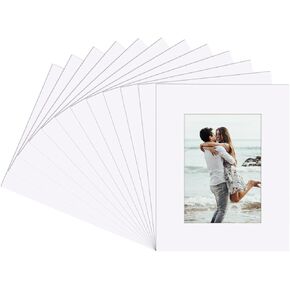 Schliersee 8x10 White Mats for 5x7 Pictures, Photo Picture Mats with Core Bevel Cut，12 Packs