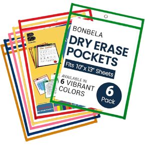 BONBELA Dry Erase Pockets - 30 Pack EASYWipeXL Heavy Duty Sheet Protectors Quickly Wipe to a Flawless Clean - Save a Bundle on 10 x 13 Reusable Dry Erase Sheets Sleeves for Work & School Worksheets