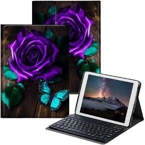 Case for All-New Fire HD 10 Tablet & Fire HD 10 Plus (11th Generation, 2021 Release) 10.1" with Detachable Wireless Keyboard & Adjustable Stand Protect Tablet Case - Blue Butterfly and Rose