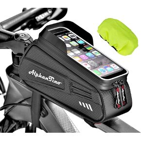 Alphantino Bike Phone Holder Bag - Large Bicycle Front Frame Pouch Cycling Phone Case Mount for Handfree GPS Riding, Military Grade EVA Pressure-Resistant Handlebar Bag, TPU Touch-Screen & Sun-Visor