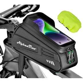 Alphantino Bike Phone Holder Bag - Large Bicycle Front Frame Pouch Cycling Phone Case Mount for Handfree GPS Riding, Military Grade EVA Pressure-Resistant Handlebar Bag, TPU Touch-Screen & Sun-Visor
