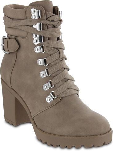 MIA Shoes Annamaria Womens Vegan Leather Combat Boots with Heel in Kuwait