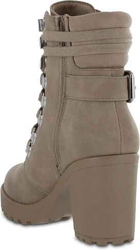 MIA Shoes Annamaria Womens Vegan Leather Combat Boots with Heel in Kuwait