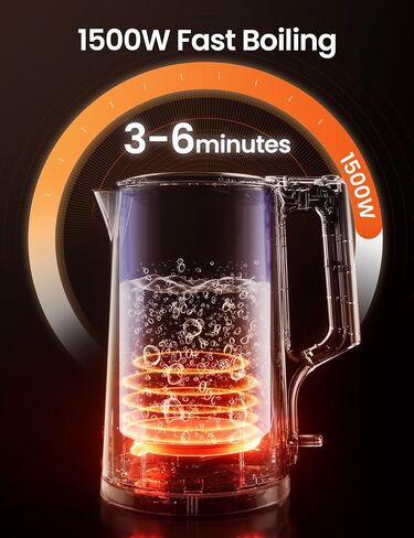 COMFEE' Stainless Steel Cordless Electric Kettle. 1500W Fast Boil with LED Light, Auto Shut-Off and Boil-Dry Protection. 1.7 Liter in Kuwait