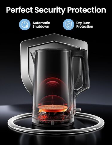 COMFEE' Stainless Steel Cordless Electric Kettle. 1500W Fast Boil with LED Light, Auto Shut-Off and Boil-Dry Protection. 1.7 Liter in Kuwait