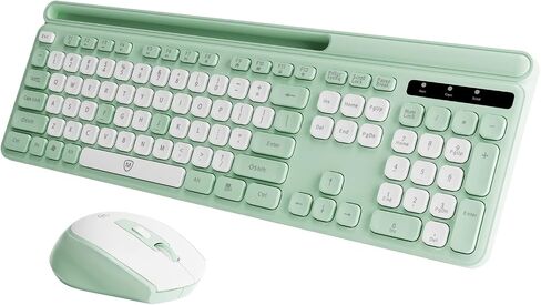 Green Wireless Keyboard and Mouse Combo, 2.4G Ergonomic Wireless Computer Keyboard with Phone Tablet Holder, Silent Mouse with 6 Buttons, Compatible with MacBook, Windows(KM-239W-GNWH) in Saudi Arabia