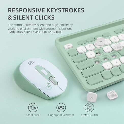 Green Wireless Keyboard and Mouse Combo, 2.4G Ergonomic Wireless Computer Keyboard with Phone Tablet Holder, Silent Mouse with 6 Buttons, Compatible with MacBook, Windows(KM-239W-GNWH) in Saudi Arabia