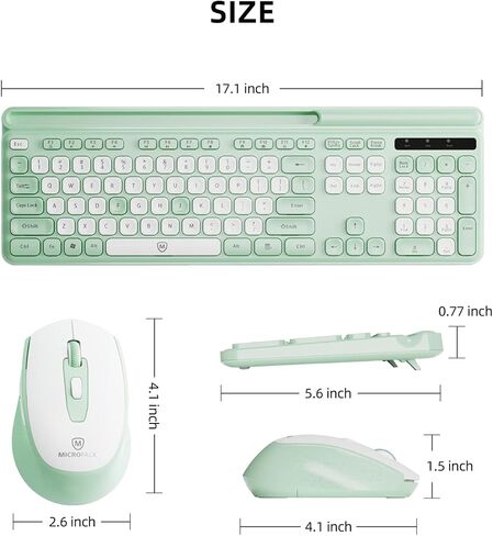 Green Wireless Keyboard and Mouse Combo, 2.4G Ergonomic Wireless Computer Keyboard with Phone Tablet Holder, Silent Mouse with 6 Buttons, Compatible with MacBook, Windows(KM-239W-GNWH) in Saudi Arabia