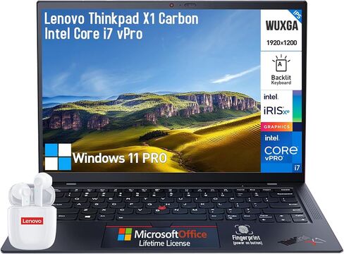 كمبيوتر محمول Lenovo Thinkpad X1 Carbon، كمبيوتر محمول للأعمال WUXGA مقاس 14 بوصة، كمبيوتر محمول Intel Core i7 رفيع وخفيف الوزن، ذاكرة وصول عشوائي 16 جيجابايت و1 تيرابايت SSD، Windows 11 Pro Office مدى الحياة، لوحة أرقام ذات 10 مفاتيح بإضاءة خلفية Thunder in Saudi Arabia