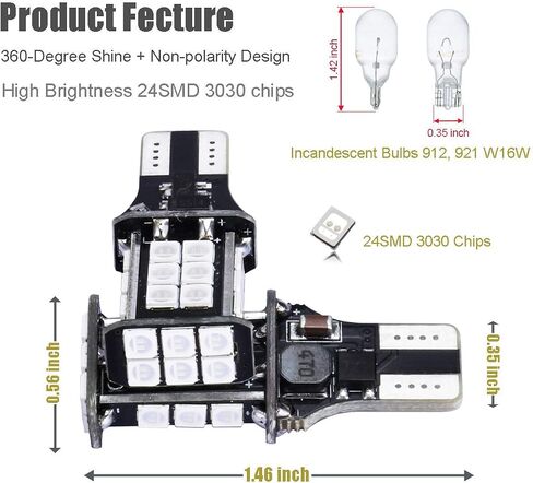 iBrightstar Newest Extremely Bright 3030 Chipsets 921 T15 912 W16W LED Bulbs Error Free For Backup Reverse Lights, Truck Cargo Lights, 3rd Brake Lights, Xenon White in Kuwait