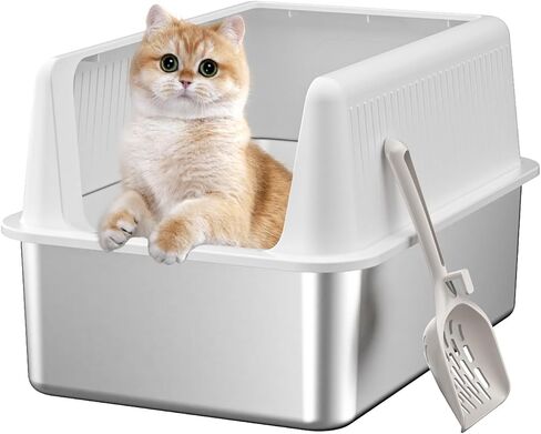 Stainless Steel Cat Litter Box with Lid,XL,19.7" L x 13.8" W x 11.8"H Deep,Large Metal Litter Box with High Side,for Small and Large Cats,Anti-Leakage Non-Sticky Easy Cleaning Include Litter Scoop in Saudi Arabia