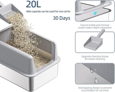 Stainless Steel Cat Litter Box with Lid,XL,19.7" L x 13.8" W x 11.8"H Deep,Large Metal Litter Box with High Side,for Small and Large Cats,Anti-Leakage Non-Sticky Easy Cleaning Include Litter Scoop in Saudi Arabia