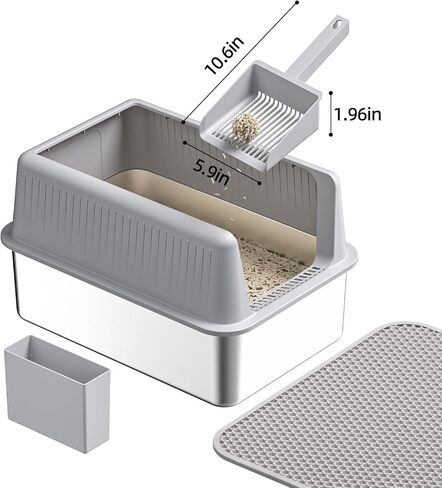 Stainless Steel Cat Litter Box with Lid,XL,19.7" L x 13.8" W x 11.8"H Deep,Large Metal Litter Box with High Side,for Small and Large Cats,Anti-Leakage Non-Sticky Easy Cleaning Include Litter Scoop in Saudi Arabia