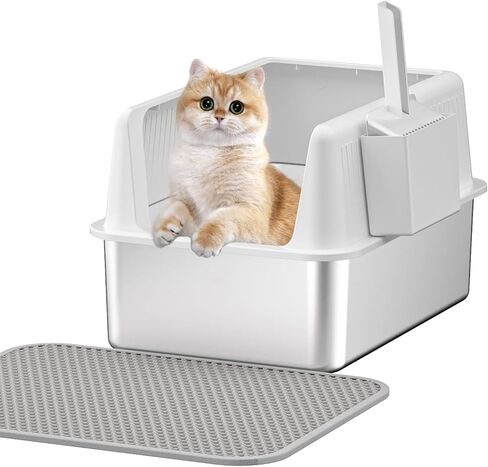 Stainless Steel Cat Litter Box with Lid,XL,19.7" L x 13.8" W x 11.8"H Deep,Large Metal Litter Box with High Side,for Small and Large Cats,Anti-Leakage Non-Sticky Easy Cleaning Include Litter Scoop in Saudi Arabia