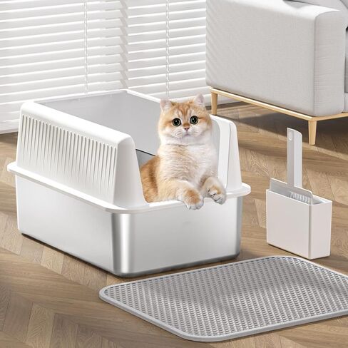 Stainless Steel Cat Litter Box with Lid,XL,19.7" L x 13.8" W x 11.8"H Deep,Large Metal Litter Box with High Side,for Small and Large Cats,Anti-Leakage Non-Sticky Easy Cleaning Include Litter Scoop in Saudi Arabia