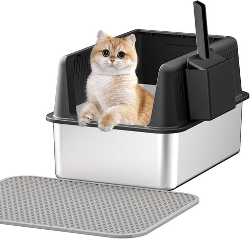 Stainless Steel Cat Litter Box with Lid,XL,19.7" L x 13.8" W x 11.8"H Deep,Large Metal Litter Box with High Side,for Small and Large Cats,Anti-Leakage Non-Sticky Easy Cleaning Include Litter Scoop in Saudi Arabia