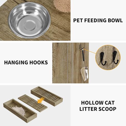 DWVO Double Cat Litter Box Enclosure with Cat Tree, Litter Box Furniture Hidden for 2 Cats, All-in-one 70.9-Inch Litter Box Furniture with Cat Tower Condo Food Station and Large Platform, Oak in Saudi Arabia
