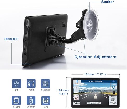 GPS Navigator للسيارة، أحدث خريطة لعام 2024 بشاشة لمس 7 بوصة للسيارة GPS 256-16 جيجابايت، توجيه اتجاه الانعطاف الصوتي، دعم السرعة وتحذير الضوء الأحمر، خريطة أمريكا الشمالية مدى الحياة تحديث مجاني (أسود) in Kuwait