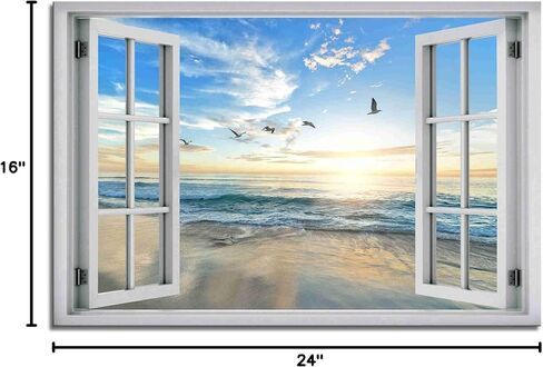 Beach Wall Decor Window View Posters Ocean Seagull Wall Art Nature Landscape Picture Posters Print on Canvas Painting Wall Art for Bedroom Bathroom Living Room Office UnFrame 16x24inch(40x60cm) in Saudi Arabia