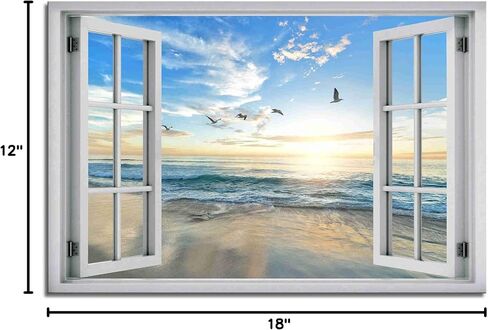 Beach Wall Decor Window View Posters Ocean Seagull Wall Art Nature Landscape Picture Posters Print on Canvas Painting Wall Art for Bedroom Bathroom Living Room Office UnFrame 16x24inch(40x60cm) in Saudi Arabia