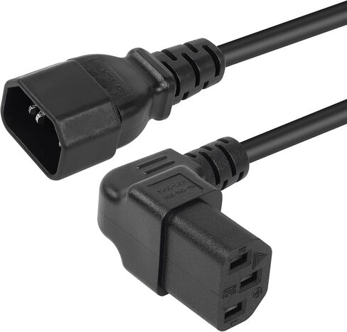 سلك تمديد طاقة عالي التحمل من RIIEYOCA، زاوية 90 درجة لأسفل IEC 320 C13 أنثى إلى IEC 320 C14 كابل ملفوف ذكر 10 أمبير لشاشة الكمبيوتر LED HDTV والماسح الضوئي (2.3 قدم - 5.9 قدم) in Saudi Arabia