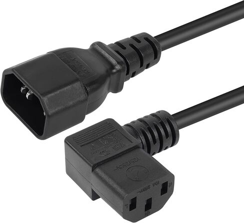 سلك تمديد طاقة عالي التحمل من RIIEYOCA، زاوية 90 درجة لأسفل IEC 320 C13 أنثى إلى IEC 320 C14 كابل ملفوف ذكر 10 أمبير لشاشة الكمبيوتر LED HDTV والماسح الضوئي (2.3 قدم - 5.9 قدم) in Saudi Arabia