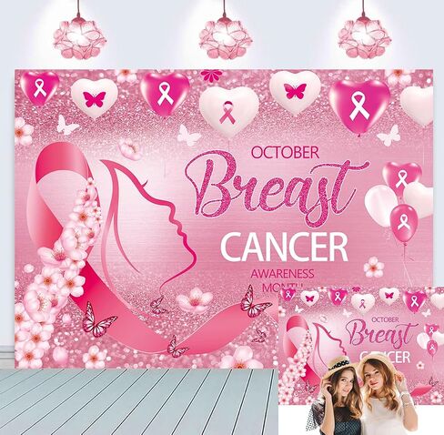 October Breast Cancer Awareness Backdrop October Pink Ribbon Flower Love Heart Butterfly Flash Background Woman Breast Cancer Survivor Walk Charity Theme Party Decoration (7x5FT) in Saudi Arabia
