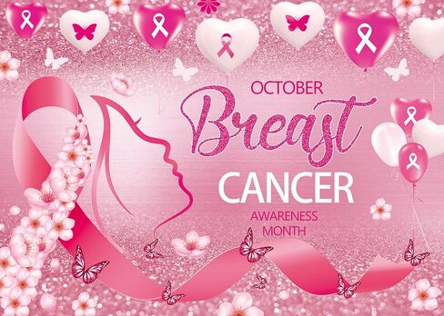 October Breast Cancer Awareness Backdrop October Pink Ribbon Flower Love Heart Butterfly Flash Background Woman Breast Cancer Survivor Walk Charity Theme Party Decoration (7x5FT) in Saudi Arabia