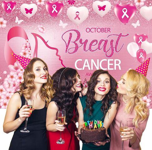 October Breast Cancer Awareness Backdrop October Pink Ribbon Flower Love Heart Butterfly Flash Background Woman Breast Cancer Survivor Walk Charity Theme Party Decoration (7x5FT) in Saudi Arabia