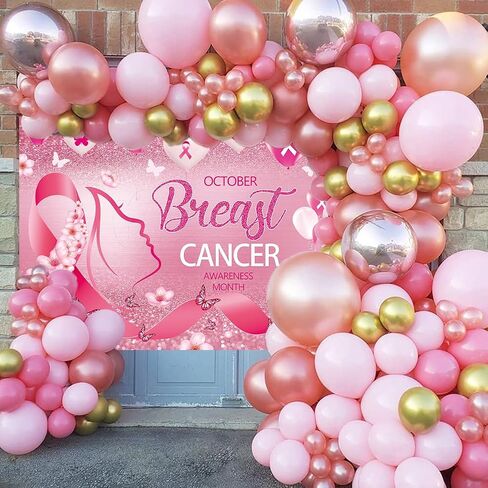 October Breast Cancer Awareness Backdrop October Pink Ribbon Flower Love Heart Butterfly Flash Background Woman Breast Cancer Survivor Walk Charity Theme Party Decoration (7x5FT) in Saudi Arabia