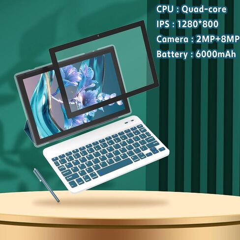 2 in 1 tablet, Android 13 tablets 10 inch, tablet with keyboard mouse foldable protective cover screen protective film Stylus Pen 12GB+128GB/1TB Expand 5G WiFi BT 5.0 WiFi6 Dual camera 6000 mah Tab in Saudi Arabia