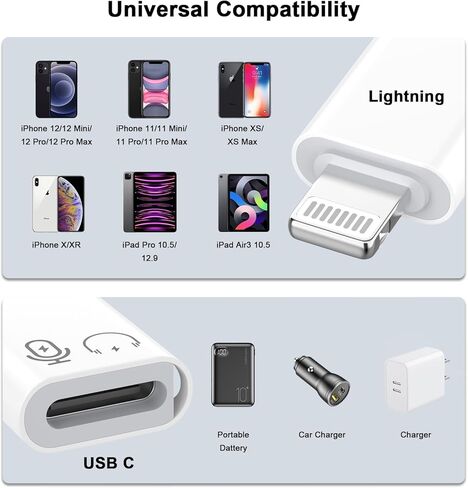 [Apple MFi Certified] iPhone OTG Adapter, USB Type C Female to Lightning Male Charger Data Sync Dongle Type C Camera Card Reader Flash Drive Keyboard Mouse U Disk Converter for iPhone 14 13 12 11 XS in Kuwait