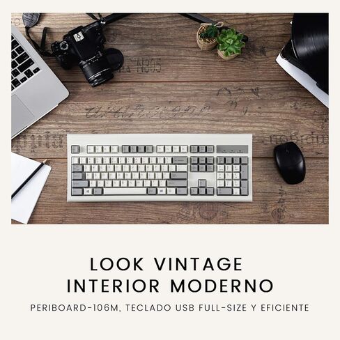 Perixx PERIBOARD-106M ES, Teclado USB Eficiente Full Size, Teclas Ergonómicas Curveadas, Estilo Retro Clásico, Color Gris Blanco, QWERTY Español… in Kuwait